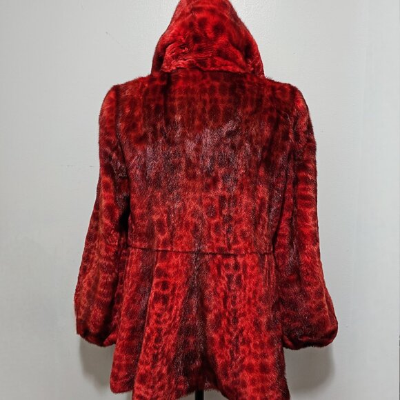 New Real Leopard Animal Print Dotted MINK Fur Coat Jacket Stroller Red Scarlet - Picture 5 of 8